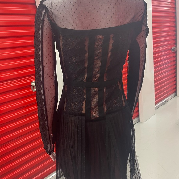 BCBGMaxAzria Sheer Black Lace Long Sleeve Dress - Picture 4 of 8